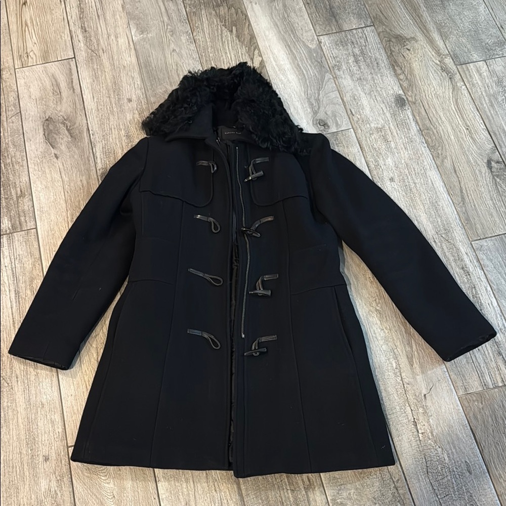 EUC Banana Republic wool blend pea coat with detachable lamb fur collar, sz XS
